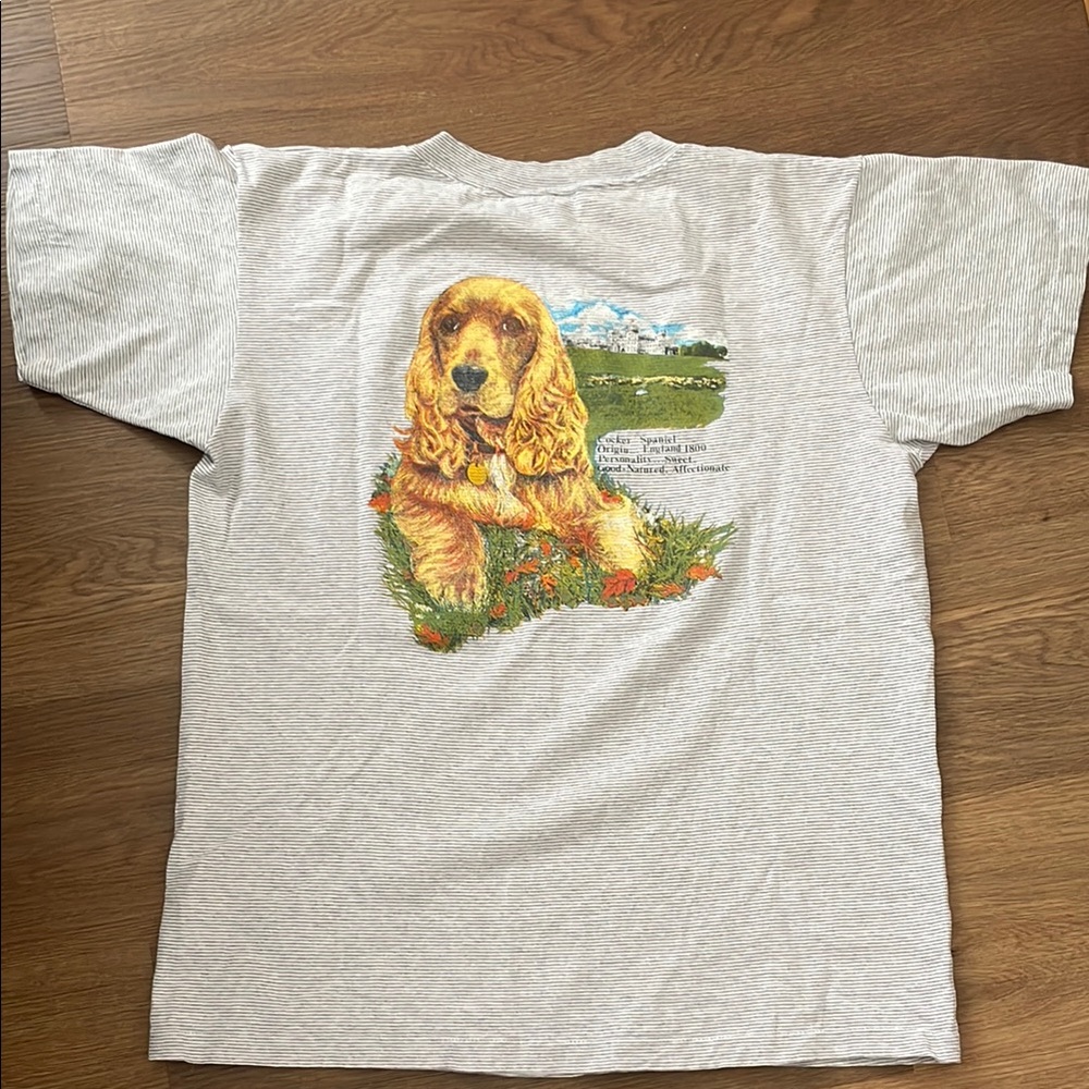 Vintage Grey striped Dog Graphic T-Shirt